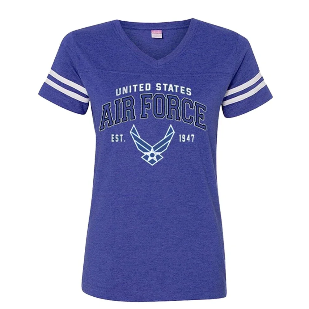 United States Air Force U.S. Wings Logo Striped Women's V-Neck Size XL